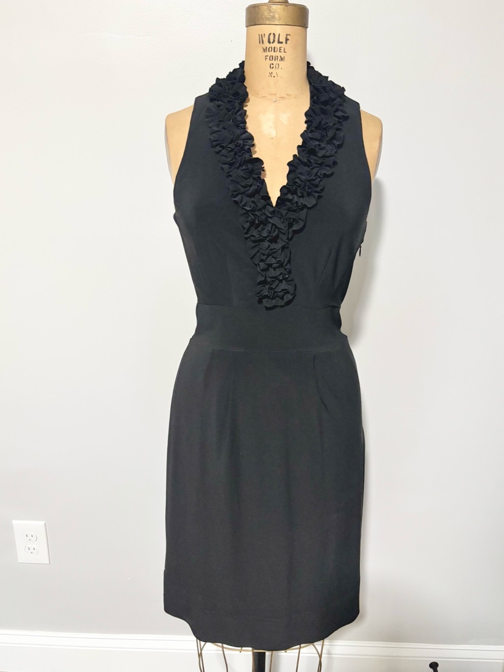 Taylor Black Ruffle V-Neck Sleeveless Dress